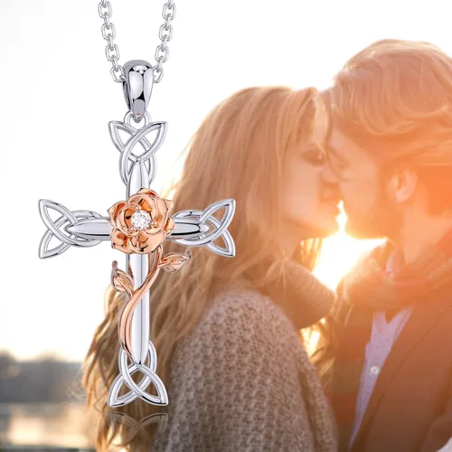 Miniatura 2 de Distance Collar de cruz para mujer, plata de ley 925, collar con colgante para niñas, mamá, esposa, regalo para el día de la madre o cumpleaños
