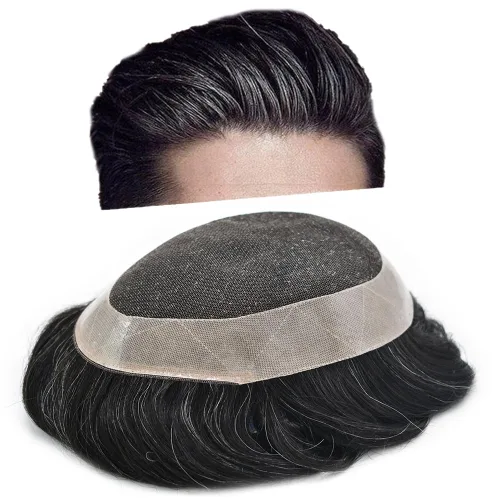 Miniatura 8 de Mens Toupee sistema de reemplazo de cabello humano europeo para hombres encaje tupé para hombres postizos para hombre pieza de pelo Protesis Capilar
