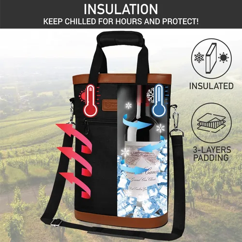Miniatura 3 de opux - Portavinos para 2 botellas, bolsa aislada a prueba de fugas para vino, bolsa de enfriamiento portátil para viajes BYOB, picnic, estuche
