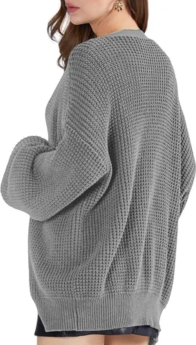 Miniatura 4 de QUALFORT - Suéter tipo cárdigan de punto para mujer, 100% algodón, de manga larga, con botones y de gran