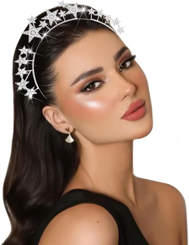 Miniatura 11 de Halo Crown Stars Rhinestone Crown Headbands Goddess Headpiece Crystal Halo Headbands