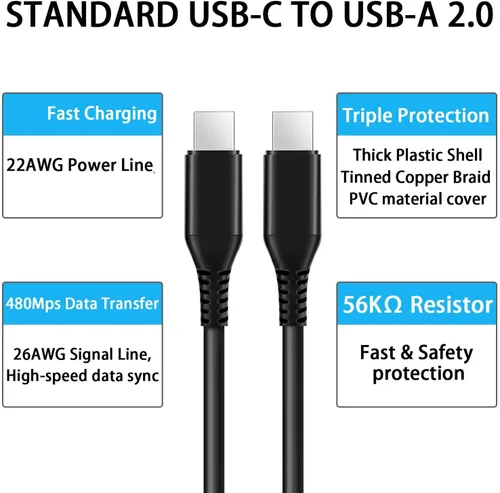 Miniatura 4 de PD - Cable de carga rápida de 6 pies de largo, compatible con Samsung Galaxy A73, A54, A53, A33, A23, A14, A13, A03s, cable de alimentación