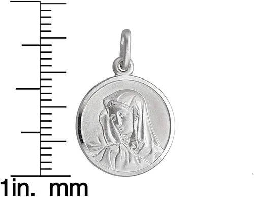 Miniatura 2 de Medalla redonda de plata de ley 0.709in Virgen María, Metal, Circonita cúbica