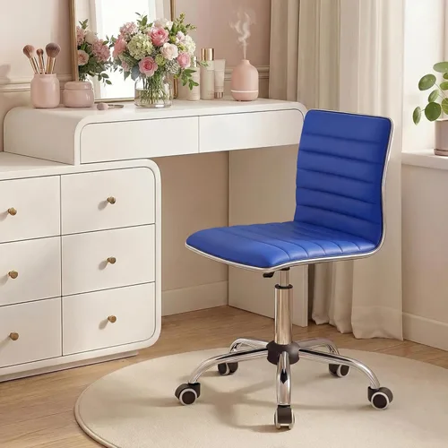 Miniatura 13 de Homall Silla moderna ajustable con respaldo bajo acanalado sin brazos, silla de oficina, silla de escritorio, silla de tocador, silla giratoria