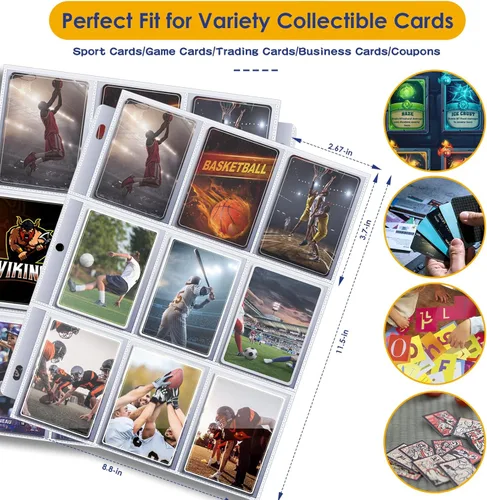 Miniatura 7 de Carpeta de 900 bolsillos para tarjetas, álbum de exhibición para tarjetas de intercambio, carpeta con cremallera y cubierta de PU para tarjetas
