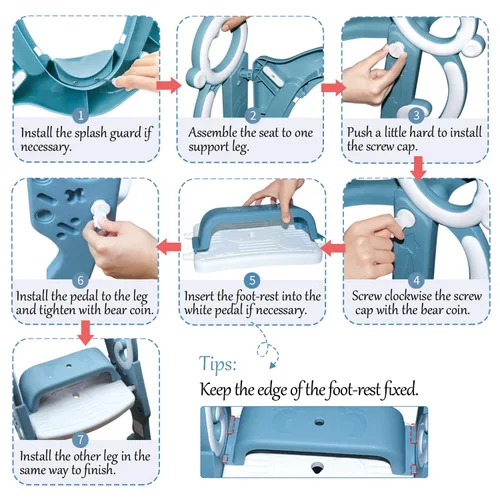Miniatura 4 de GrowthPic Asiento de entrenamiento para ir al baño con escalera – Entrenador de inodoro plegable con protector contra salpicaduras para niños y Azul