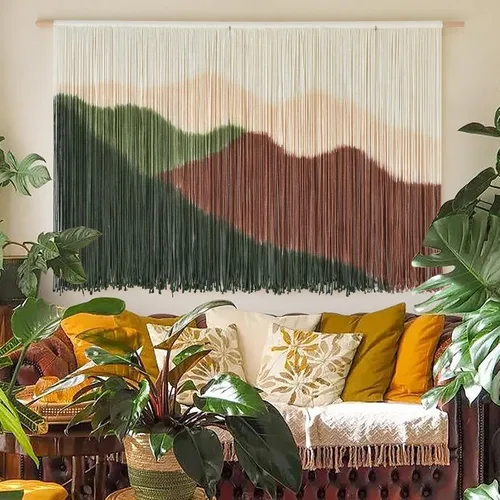Miniatura 3 de IOWER Macramé para colgar en la pared, paisaje de montaña grande, arte de pared bohemio, hecho a mano, decoración de pared para el hogar, sala