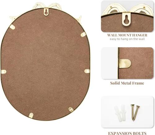 Miniatura 6 de SANY DAYO HOME Espejo ovalado con marco de metal dorado de 16 x 12 pulgadas para colgar en la pared, con lazo decorativo, moderno espejo de cristal