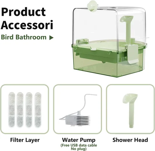 Miniatura 6 de Baños automáticos para pájaros para jaula – Baño de periquito interior con bomba, ducha de pájaros con 2 modos de agua corriente, accesorio de jaula