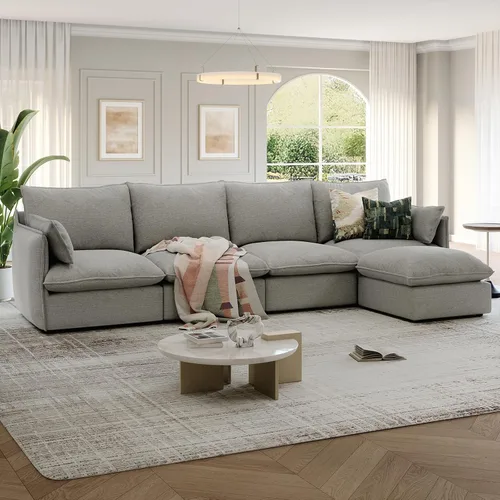 Miniatura 25 de Cloud - Sofá modular modular con relleno de plumón, sofá biplaza con respaldo alto y otomana, moderno sofá modular con funda extraíble, gris oscuro