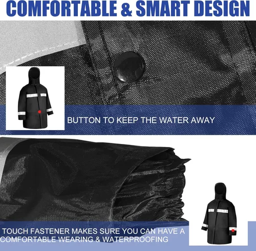 Miniatura 4 de Halfchet Chaqueta de lluvia reflectante para hombre, impermeable, de alta visibilidad, chaqueta de seguridad negra con tira reflectante, 2 piezas