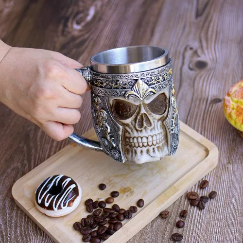 Miniatura 3 de Taza de café de calavera de 13 onzas, tazas de cerveza con calavera vikinga, revestimiento de acero inoxidable, regalo para hombres, regalos del día