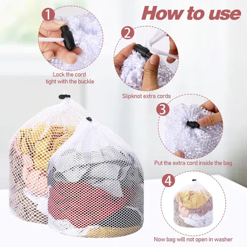 Miniatura 5 de 2 bolsas de malla para ropa sucia para calcetines, lavables a máquina, con diseño de cordón, bolsas de malla para lavado de ropa sucia con cordón