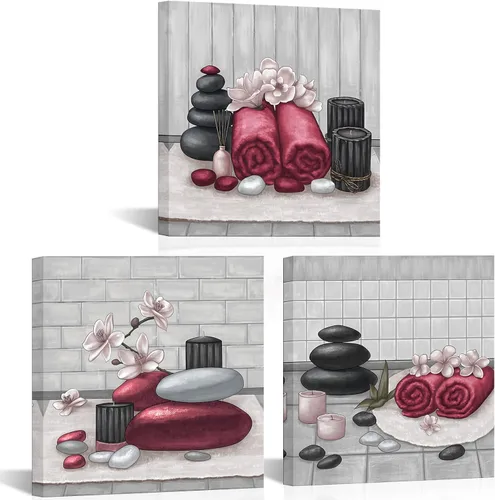 Miniatura 8 de RnnJoile Arte de pared de lienzo para spa con piedra Zen y orquídea, pintura de estilo bodegón amarillo, impresiones para decoración de baño