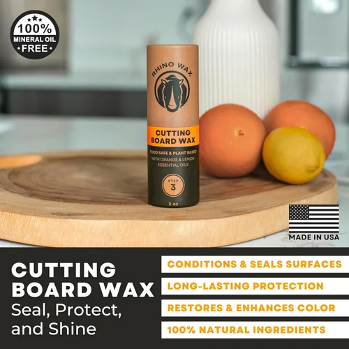 Miniatura 3 de Rhino Wax Cera para tabla de cortar de coco de 2 onzas, mezcla natural de aceites y ceras (sin aceite mineral), sin ensuciar con un aplicador fácil