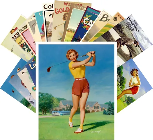 PIXILUV Postal Pack 24pcs Golf Niñas Vintage Viaje Carteles Pinup Sport Azul