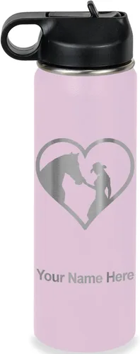 Miniatura 74 de LaserGram Botella de agua personalizada, corazón de vaquera de caballo, acero inoxidable de doble pared aislada al vacío con popote superior, regalo