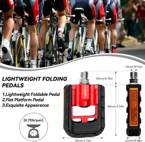 Miniatura 2 de KABON Pedales de bicicleta plegables, pedales plegables de bicicleta con aluminio, pedales de ciclismo antideslizantes universales de 9/16 pulgadas
