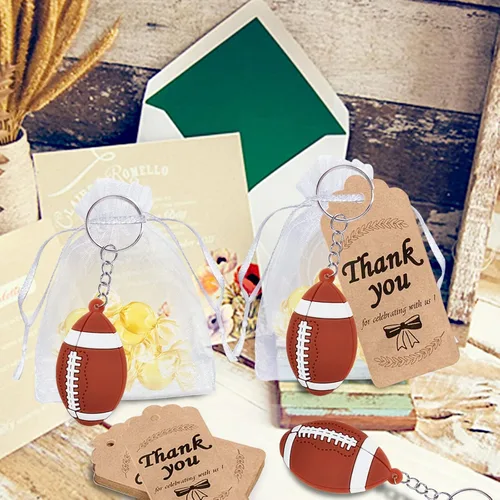 Miniatura 6 de CiciBear Paquete de 60 recuerdos de fiesta de fútbol con 20 llaveros de fútbol, 20 etiquetas de agradecimiento y 20 bolsas de regalo para fiestas