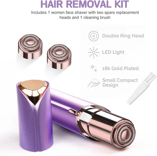 Miniatura 6 de Dispositivo de Eliminación de Vello Facial para Mujeres, Operado con Batería y con 2 Cabezales de Repuesto, Afeitadora Facial Indolora para Mujeres