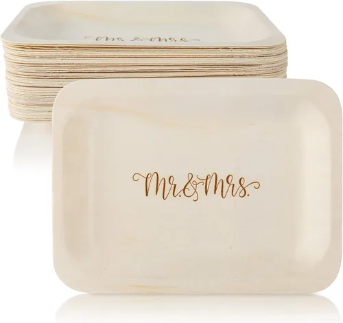 Miniatura 2 de Platos y tenedores de madera desechables Mr. and Mrs
