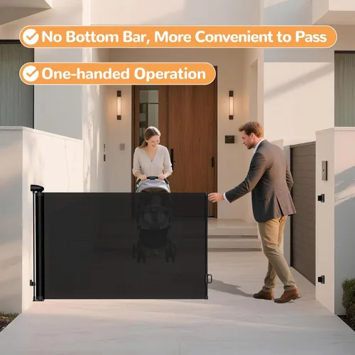 Miniatura 8 de Puerta retráctil para bebés para escaleras y puertas, 34 pulgadas de alto que se extiende hasta 55 pulgadas de ancho, puerta de malla para bebés
