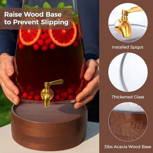 Miniatura 2 de Dispensador de bebidas de vidrio para fiestas, dispensador grande de bebidas de 1.72 galones con soporte dispensadores de jugo con jarra de espita