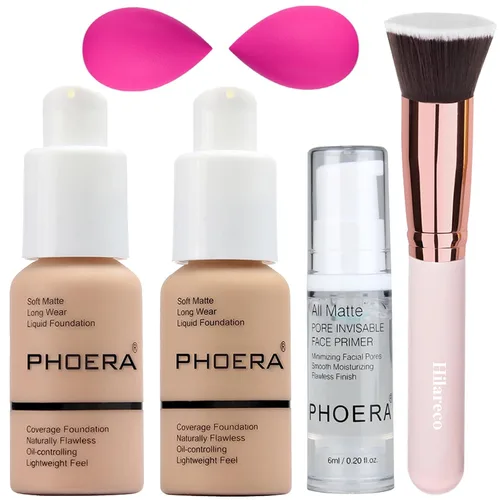 Miniatura 9 de Phoera 104 y 105 - Base de cobertura entera, base correctora Hilareco, impecable, 1.014 onza liquida, corrector de aceite mate natural, corrector