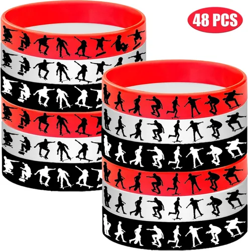 Miniatura 2 de 48 pulseras de goma para patineta, pulseras deportivas de silicona, suministros para fiestas, decoraciones de fiesta temática de monopatín, regalos