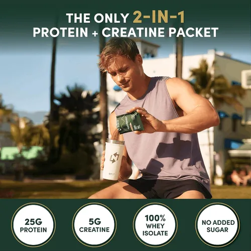 Miniatura 2 de Nutrition On The Go - Paquetes de proteína aislada de suero con creatina – 25g de proteína + 5g de creatina – Polvo de proteína de porción única