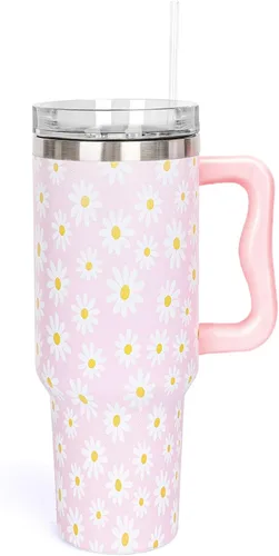 Miniatura 8 de Whaline Vaso patriótico del 4 de julio de 40 oz con asa, pajita y tapa, estrellas y rayas en rojo, azul y bandera de EE. UU., vaso de viaje del día
