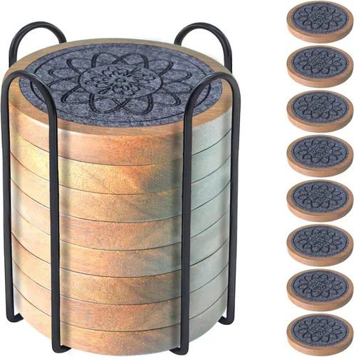 Miniatura 12 de Posavasos de madera para bebidas, Minacun conjuntos de posavasos absorbentes de 5, posavasos para bebidas para protección de mesa de café