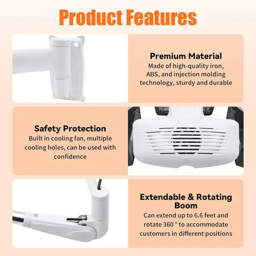 Miniatura 6 de Secador de pelo profesional multifunción, secador de peluquería de alta potencia de 1500 W con 5 discos térmicos y brazo ajustable giratorio