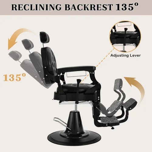 Miniatura 4 de Sillas de peluquería negras para peluquería, silla reclinable hidráulica de alta resistencia para estilista, champú multiusos para belleza, spa