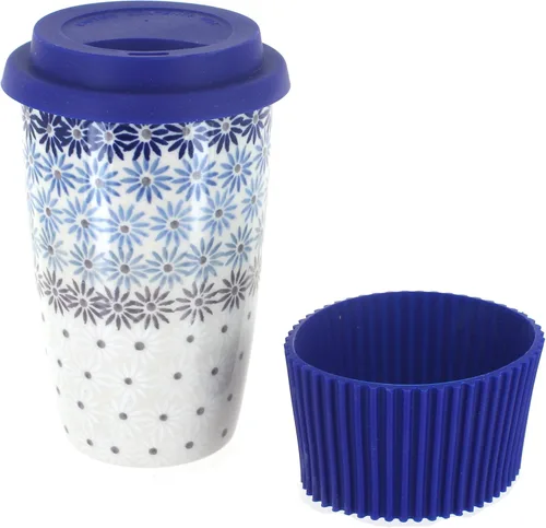 Miniatura 20 de Blue Rose Polish Pottery - Taza de café de viaje de mariposa amarilla y azul - 12 oz - Taza para llevar, se adapta a la mayoría de portavasos