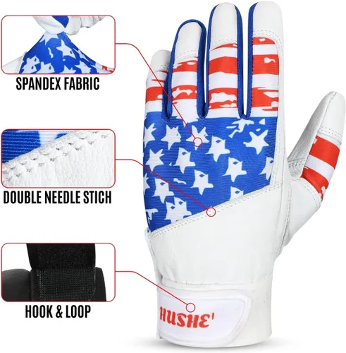 Miniatura 3 de Guantes de bateo de sóftbol, guantes de bateo de béisbol con bandera de Estados Unidos, guantes de bateo de béisbol con bandera estadounidense