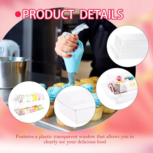 Miniatura 3 de Paquete de 60 cajas de embutidos de 7.5 pulgadas con tapas transparentes, cajas de papel blanco para panadería, recipientes pequeños para postres