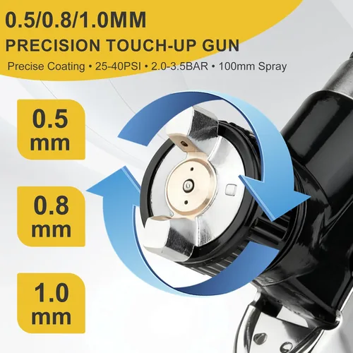 Miniatura 4 de Mini pistola de pulverización HVLP con boquillas de 0,5/0,8/1,0 mm y taza de 125cc, pistola de pintura automotriz para pintar autos, pistola