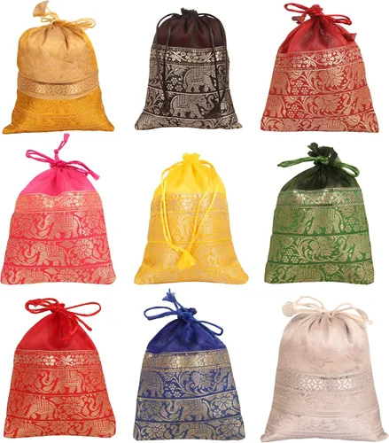 Miniatura 39 de Touchstone Preciosas bolsas de regalo reutilizables, respetuosas con el medio ambiente, brocado de cachemira con cordón grande para cumpleaños
