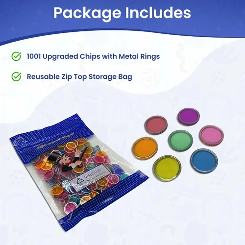 Miniatura 2 de MR CHIPS Fichas de bingo magnéticas con anillo de metal de 3/4 pulgadas, 1001 piezas mejoradas, varios transparentes, disponibles en 7 colores, una