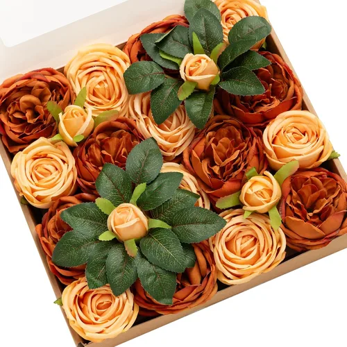 Ling's moment Flores artificiales Austin de seda de terracota, rosas de seda naranja con tallo para ramos de boda de otoño, centros de mesa, fiesta,