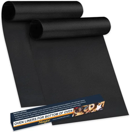 Miniatura 13 de Meegoo Revestimientos de horno para la parte inferior del horno, paquete de 4 forros grandes antiadherentes para horno, tapete de horno para la Negro