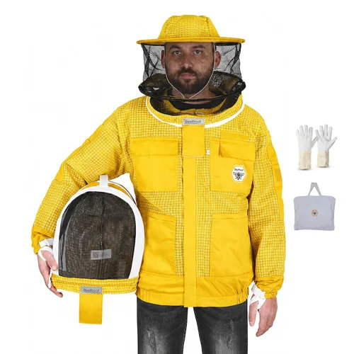 Miniatura 14 de BP-302 Apicultura con velo de 3 capas ultra ventilado con cremalleras YKK y cercas de seguridad para velo redondo marrón profesional (3XL)