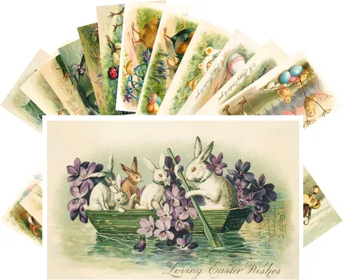 Miniatura 9 de PIXILUV Postales vintage (24 piezas de 4 x 6 pulgadas cada una) Flores de primavera de Pascua y encantadores niños tarjetas de notas vintage retro