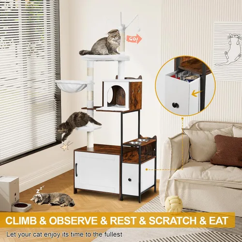Miniatura 4 de Snughome Árbol para Gatos con Recinto para Caja de Arena, Torre Moderna 3 en 1 para Gatos de Interior, Mueble Oculto para Caja de Arena de 67.32