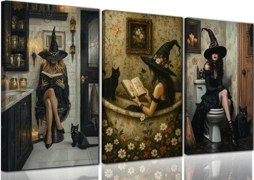 Miniatura 10 de NBYARTQ Pósteres de Fantasmas de Halloween Arte de Pared Juego de 3 Impresiones de Terror Espeluznante Academia Oscura Fantasma y Gato Negro