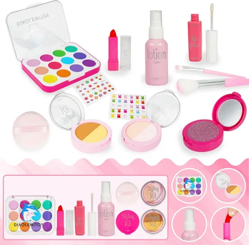 Miniatura 10 de Kit de maquillaje de simulación para niñas, 15 piezas, azul Juguetes cosméticos falsos, para edades de 3, 4, 5, 6, 3-6 años, regalos de cumpleaños
