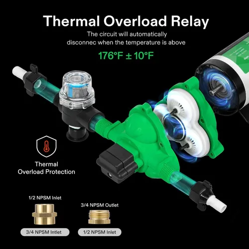 Miniatura 2 de VIVOGROW Bomba de presión de agua, bomba de agua de diafragma de 115 VCA 4 GPM 45 PSI para baños, cocinas, caravanas y yates (fijable)