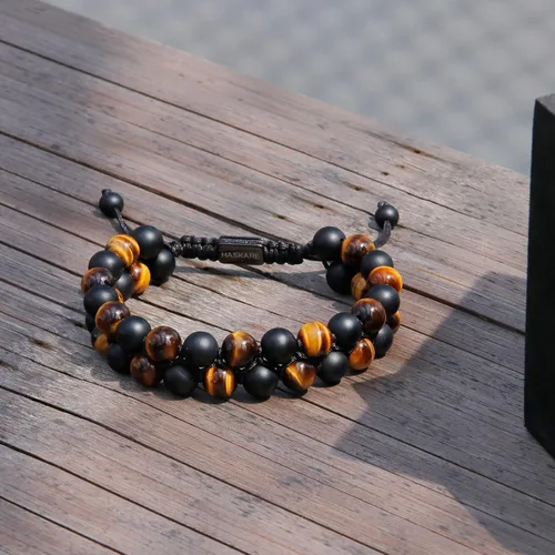 Miniatura 3 de Premium Tiger Eye Bracelet Gift for Men, HASKARE Energy Protection Crystal Real Tigers Eye Black Onyx Beads Bracelets, Handmade Crystal Bracelet Men