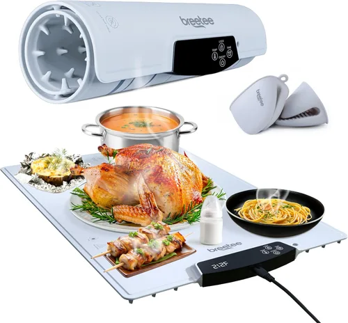 BREETEE Tapete eléctrico para calentar alimentos – Tapete de calefacción de silicona para alimentos con 9 niveles de temperatura – Tapete de Blanco